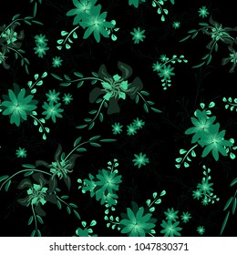 Little Flowers. Seamless Pattern with Cute Daisy Flowers and Pansies. Delicate Texture in Rustic Style for Fabric, Calico, Chintz. Vector Spring Rapport.