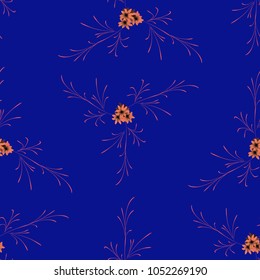 Little Flowers. Seamless Pattern with Cute Daisy Flowers. Feminine Rapport for Linen, Textile, Fabric in Trendy Country Style. Colorful Seamless Pattern with Tiny Flowers. Vector Background.