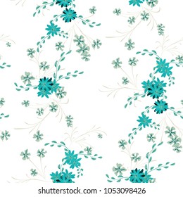 Little Flowers. Seamless Pattern with Cute Daisy Flowers and Pansies. Delicate Texture in Rustic Style for Curtains, Calico, Paper. Vector Spring Rapport.