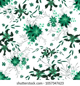 Little Flowers. Seamless Pattern with Cute Daisy Flowers and Pansies. Girlie Texture in Country Style for Fabric, Calico, Paper. Vector Spring Rapport.