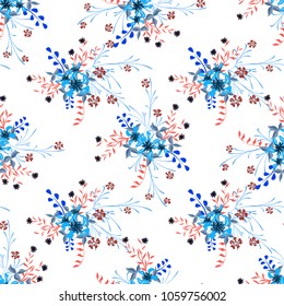 Little Flowers. Seamless Pattern with Cute Wildflowers. Girlie Natural Background in Rustic Style with Small Blossoms of Daisy Flowers. Vector Ditsy Pattern for Wallpaper, Linen. Floral Texture