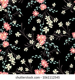 Little Flowers. Seamless Pattern with Cute Daisy Flowers and Pansies. Delicate Texture in Country Style for Curtains, Calico, Textile. Vector Spring Rapport.