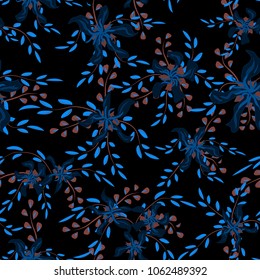 Kleine Blumen. Nahtlose Muster mit schlichten, düsteren Blumen und Pansien. Girlie Texture in rustikalem Stil für Stoffe, Print, Textilien. Vektor Spring Report.