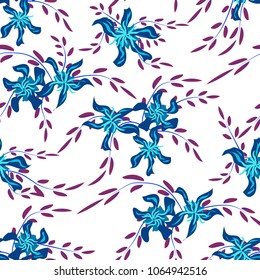 Little Flowers. Seamless Pattern with Cute Daisy Flowers and Pansies. Trendy Texture in Liberty Style for Curtains, Calico, Textile. Vector Spring Rapport.