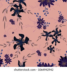 Little Flowers. Seamless Pattern with Cute Daisy Flowers and Pansies. Girlie Texture in Rustic Style for Curtains, Calico, Textile. Vector Spring Rapport.