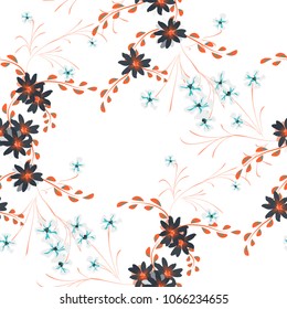 Little Flowers. Seamless Pattern with Cute Daisy Flowers and Pansies. Trendy Texture in Rustic Style for Fabric, Print, Textile. Vector Spring Rapport.