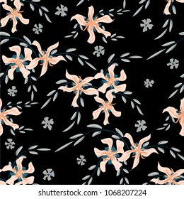 Little Flowers. Seamless Pattern with Cute Daisy Flowers and Pansies. Feminine Texture in Liberty Style for Linen, Textile, Wallpaper. Vector Spring Rapport.