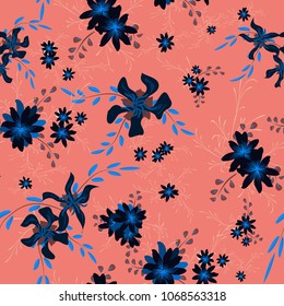 Little Flowers. Seamless Pattern with Cute Daisy Flowers and Pansies. Delicate Texture in Rustic Style for Curtains, Calico, Paper. Vector Spring Rapport.