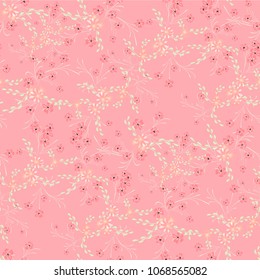 Little Flowers. Seamless Pattern with Cute Daisy Flowers and Pansies. Trendy Texture in Country Style for Fabric, Calico, Chintz. Vector Spring Rapport.