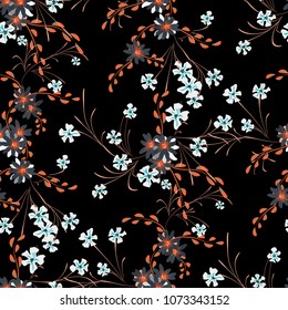Little Flowers. Seamless Pattern with Cute Daisy Flowers and Pansies. Feminine Texture in Rustic Style for Linen, Textile, Wallpaper. Vector Spring Rapport.