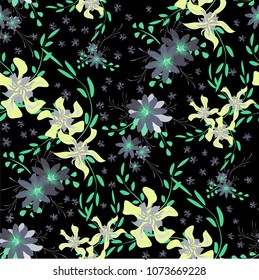 Little Flowers. Seamless Pattern with Cute Daisy Flowers and Pansies. Delicate Texture in Country Style for Linen, Textile, Wallpaper. Vector Spring Rapport.
