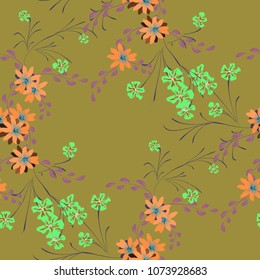 Little Flowers. Seamless Pattern with Cute Daisy Flowers and Pansies. Pretty Texture in Liberty Style for Curtains, Calico, Paper. Vector Spring Rapport.