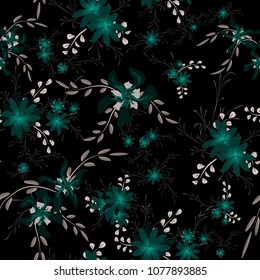 Little Flowers. Seamless Pattern with Cute Daisy Flowers and Pansies. Feminine Texture in Rustic Style for Curtains, Calico, Textile. Vector Spring Rapport.