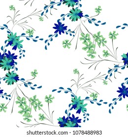 Little Flowers. Seamless Pattern with Cute Daisy Flowers and Pansies. Feminine Texture in Liberty Style for Curtains, Print, Textile. Vector Spring Rapport.