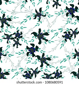 Little Flowers. Seamless Pattern with Cute Daisy Flowers and Pansies. Delicate Texture in Country Style for Linen, Calico, Chintz. Vector Spring Rapport.