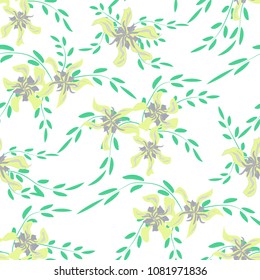 Little Flowers. Seamless Pattern with Cute Daisy Flowers and Pansies. Trendy Texture in Rustic Style for Linen, Textile, Wallpaper. Vector Spring Rapport.