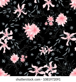 Little Flowers. Seamless Pattern with Cute Daisy Flowers and Pansies. Girlie Texture in Rustic Style for Fabric, Calico, Paper. Vector Spring Rapport.