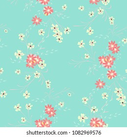 Little Flowers. Seamless Pattern with Cute Daisy Flowers and Pansies. Pretty Texture in Liberty Style for Linen, Textile, Wallpaper. Vector Spring Rapport.