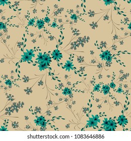 Little Flowers. Seamless Pattern with Cute Daisy Flowers and Pansies. Feminine Texture in Country Style for Linen, Textile, Wallpaper. Vector Spring Rapport.