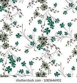 Little Flowers. Seamless Pattern with Cute Daisy Flowers and Pansies. Feminine Texture in Country Style for Linen, Textile, Chintz. Vector Spring Rapport.