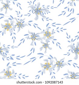 Little Flowers. Seamless Pattern with Cute Daisy Flowers and Pansies. Trendy Texture in Liberty Style for Linen, Textile, Wallpaper. Vector Spring Rapport.