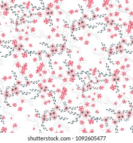 Little Flowers. Seamless Pattern with Cute Daisy Flowers and Pansies. Delicate Texture in Rustic Style for Curtains, Calico, Textile. Vector Spring Rapport.