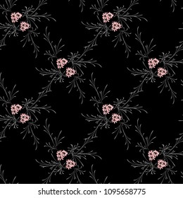 Little Flowers. Seamless Pattern with Cute Daisy Flowers. Feminine Rapport for Linen, Fabric, Wallpaper in Trendy Country Style. Colorful Seamless Pattern with Tiny Flowers. Vector Background.