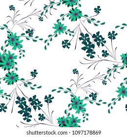 Little Flowers. Seamless Pattern with Cute Daisy Flowers and Pansies. Pretty Texture in Country Style for Cloth, Textile, Wallpaper. Vector Spring Rapport.