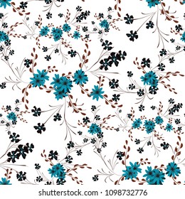 Little Flowers. Seamless Pattern with Cute Daisy Flowers and Pansies. Girlie Texture in Rustic Style for Curtains, Calico, Textile. Vector Spring Rapport.