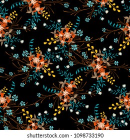 Little Flowers. Seamless Pattern with Cute Wildflowers. Girlie Natural Background in Rustic Style with Small Blossoms of Daisy Flowers. Vector Ditsy Pattern for Paper, Textile. Floral Texture