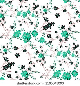 Little Flowers. Seamless Pattern with Cute Daisy Flowers and Pansies. Feminine Texture in Liberty Style for Fabric, Calico, Paper. Vector Spring Rapport.