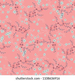 Little Flowers. Seamless Pattern with Cute Daisy Flowers and Pansies. Trendy Texture in Liberty Style for Linen, Textile, Wallpaper. Vector Spring Rapport.