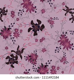 Little Flowers. Seamless Pattern with Cute Daisy Flowers and Pansies. Trendy Texture in Country Style for Fabric, Calico, Chintz. Vector Spring Rapport.