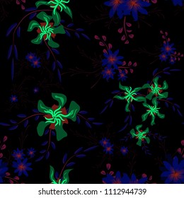 Little Flowers. Seamless Pattern with Cute Daisy Flowers and Pansies. Girlie Texture in Rustic Style for Fabric, Print, Textile. Vector Spring Rapport.