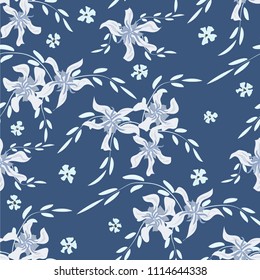 Little Flowers. Seamless Pattern with Cute Daisy Flowers and Pansies. Girlie Texture in Rustic Style for Cloth, Textile, Wallpaper. Vector Spring Rapport.