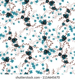 Little Flowers. Seamless Pattern with Cute Daisy Flowers and Pansies. Feminine Texture in Rustic Style for Cloth, Textile, Wallpaper. Vector Spring Rapport.