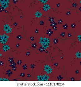 Little Flowers. Seamless Pattern with Cute Daisy Flowers and Pansies. Pretty Texture in Liberty Style for Cloth, Textile, Wallpaper. Vector Spring Rapport.