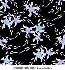 Little Flowers. Seamless Pattern with Cute Daisy Flowers and Pansies. Delicate Texture in Rustic Style for Cloth, Textile, Wallpaper. Vector Spring Rapport.