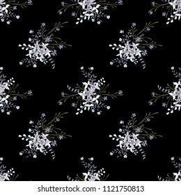 Little Flowers. Seamless Pattern with Cute Wildflowers. Girlie Natural Background in Liberty Style with Small Blossoms of Daisy Flowers. Vector Ditsy Pattern for Paper, Linen, Chintz. Floral Texture