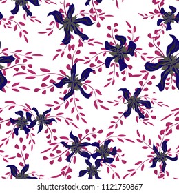 Little Flowers. Seamless Pattern with Cute Daisy Flowers and Pansies. Trendy Texture in Rustic Style for Curtains, Print, Textile. Vector Spring Rapport.