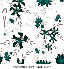 Little Flowers. Seamless Pattern with Cute Daisy Flowers and Pansies. Pretty Texture in Country Style for Fabric, Calico, Paper. Vector Spring Rapport.