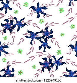 Little Flowers. Seamless Pattern with Cute Daisy Flowers and Pansies. Girlie Texture in Country Style for Linen, Calico, Chintz. Vector Spring Rapport.