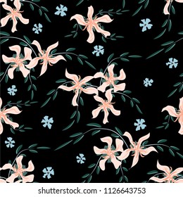 Little Flowers. Seamless Pattern with Cute Daisy Flowers and Pansies. Pretty Texture in Liberty Style for Curtains, Print, Textile. Vector Spring Rapport.