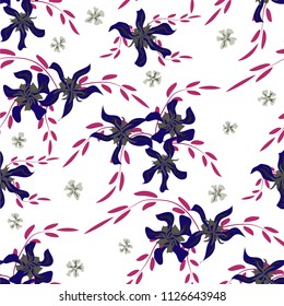 Little Flowers. Seamless Pattern with Cute Daisy Flowers and Pansies. Delicate Texture in Rustic Style for Curtains, Calico, Paper. Vector Spring Rapport.