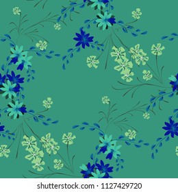 Little Flowers. Seamless Pattern with Cute Daisy Flowers and Pansies. Pretty Texture in Country Style for Linen, Calico, Chintz. Vector Spring Rapport.