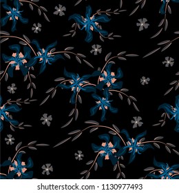 Little Flowers. Seamless Pattern with Cute Daisy Flowers and Pansies. Pretty Texture in Rustic Style for Linen, Calico, Chintz. Vector Spring Rapport.