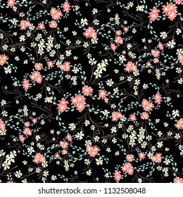Little Flowers. Seamless Pattern with Cute Daisy Flowers and Pansies. Delicate Texture in Country Style for Fabric, Print, Textile. Vector Spring Rapport.