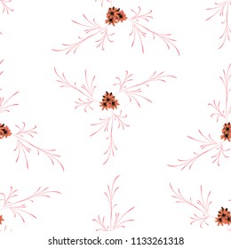 Little Flowers. Seamless Pattern with Cute Daisy Flowers. Feminine Rapport for Linen, Fabric, Wallpaper in Trendy Liberty Style. Colorful Seamless Pattern with Tiny Flowers. Vector Background.
