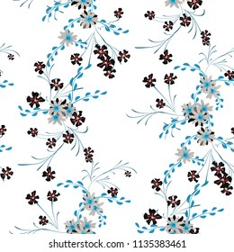 Little Flowers. Seamless Pattern with Cute Daisy Flowers and Pansies. Girlie Texture in Rustic Style for Curtains, Print, Textile. Vector Spring Rapport.