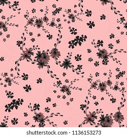 Little Flowers. Seamless Pattern with Cute Daisy Flowers and Pansies. Feminine Texture in Rustic Style for Linen, Textile, Chintz. Vector Spring Rapport.